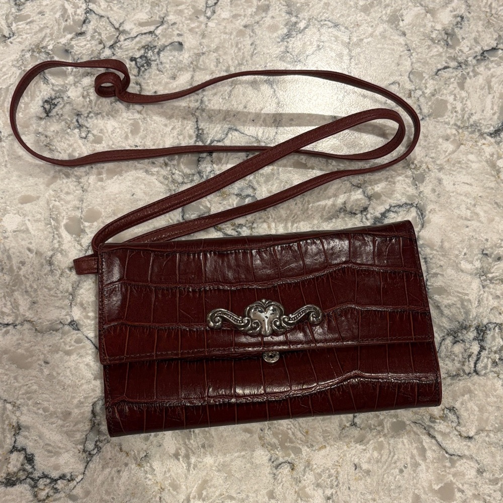 Brighton Burgundy Crocodile-Embossed Clutch